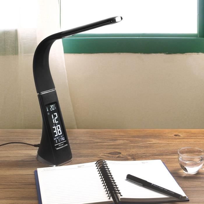 Ahlsen Lampe De Bureau à LED Noir/Blanc 4en1 Multifonction Lampe Calendrier Montre Thermometre Maison Lampe De Table Salon Noir 79010417