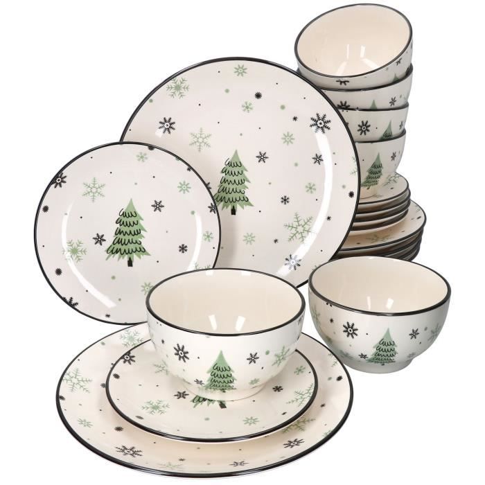 Set de vaisselle - MAMBOCAT - Noël Frost Nero - 18 pièces - Faïence - Décor sapins et flocons de neige Set de vaisselle - MAMBOCAT - Noël Frost Nero - 18 pièces - Faïence - Décor sapins et flocons de neige