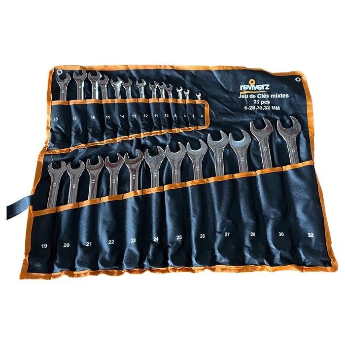 Jeu De 18 Clés Mixtes JCB - Tailles 8 à 32 Mm - Acier Chrome Vanadium - Sac De Rangement Inclus