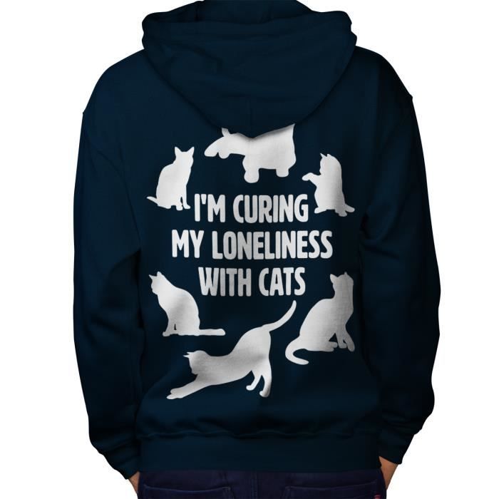 Solitude Chat Blague Drole Chats Faire Guerir Men L Sweat A Capuche Le Dos Wellcoda Bleu Marine Achat Vente Sweatshirt Cdiscount