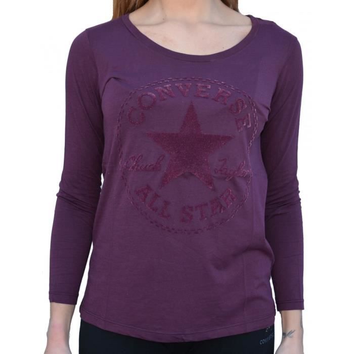 جاكيت جينز Converse - Converse Femme T-Shirt Manches Longues Violet Violet ... جاكيت جينز