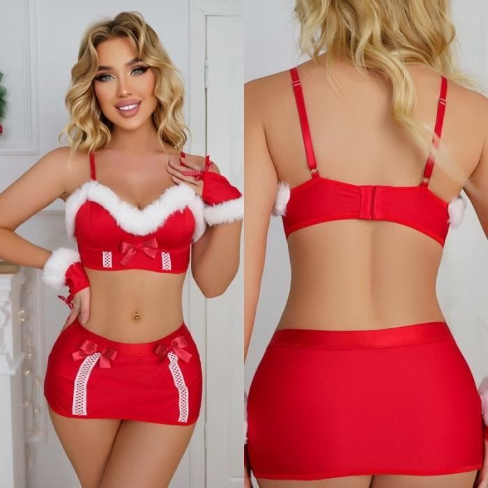 Costume Sexy De Noël Santa Claus En Lingerie Blanche Femme