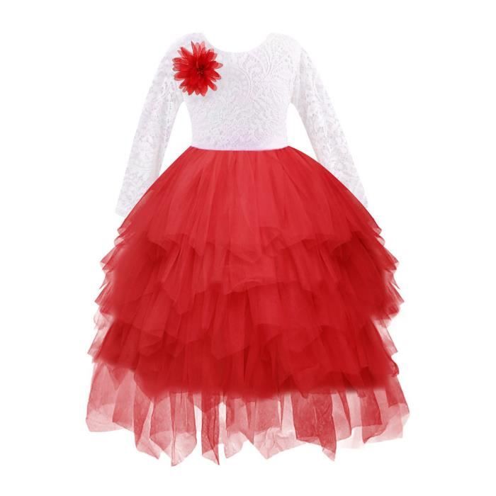 Robe De Noël Bébé Fille Rouge - Manches Longues Tutu Dentelle - Taille 0-6 Ans - Tissu Coton Doux - Cadeau Fête