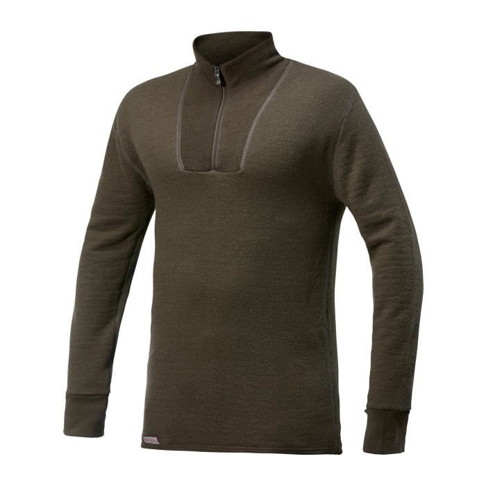 t-shirt thermorégulateur - woolpower - ullfrotté zip turtleneck 200 - vert olive - homme - ski - respirant