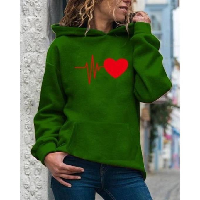 Sweat Femme Pull a capuche decontracte imprime vert MR Vert