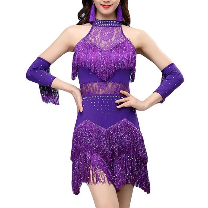 Robe De Danse Latino Femme à Paillettes Et Franges - Pour Spectacle, Scène, Soirée - Style Européen Élégant