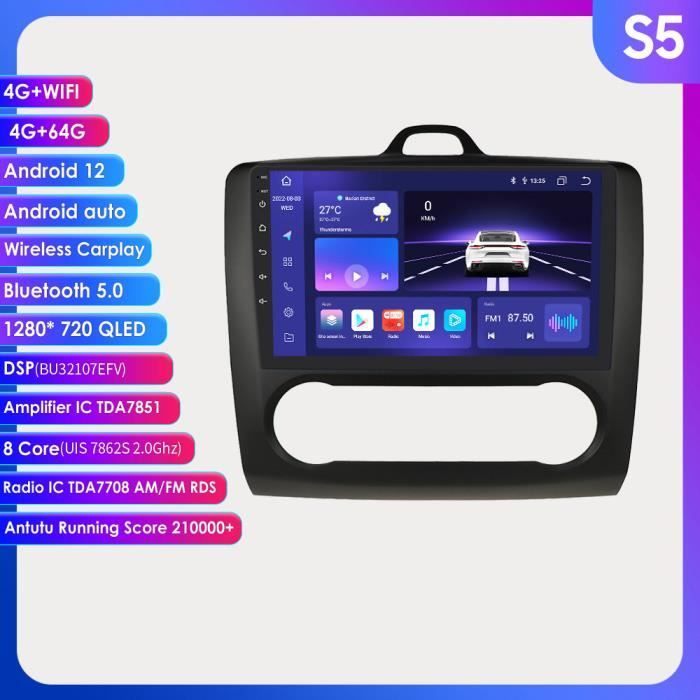 4G+64G 4G-LTE CarPlay autoradio lecteur multimédia pour Ford Focus 2 Mk2 2004-2008 2009 2010 2011 2din Android Auto GPS stéréo rds