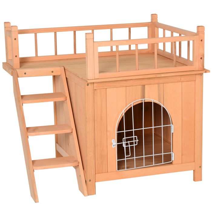 Maison Lodge Niche Villa Avec Terrasse Et Escalier Pour Chien Chat Dim 73l X 55l X 65h Cm Bois Massif De Pin Pre Huile Cdiscount Animalerie