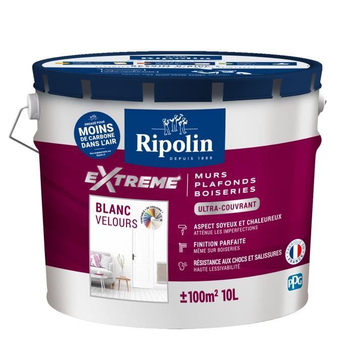 Peinture Extrême murs et plafonds - Blanc velours - RIPOLIN - 10 L