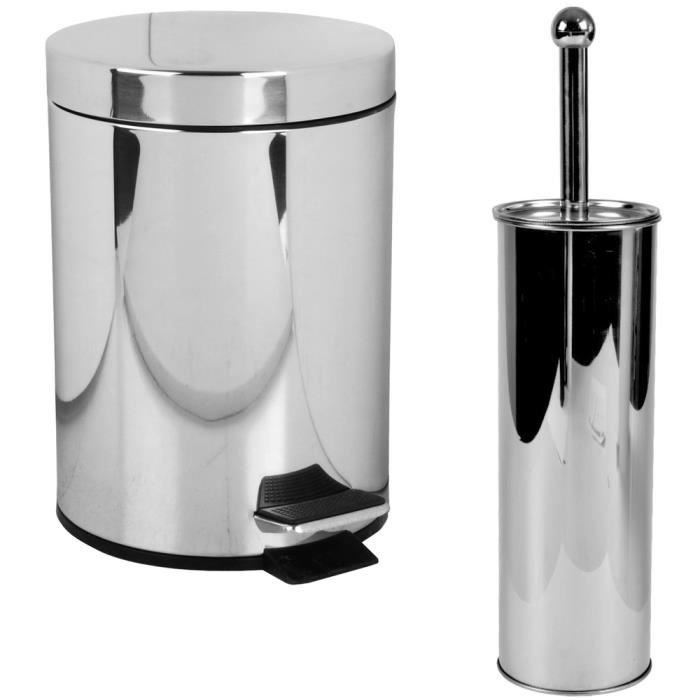 Set WC Inox Poubelle Et Brosse WC De Toilettes Déco Luxe Inox