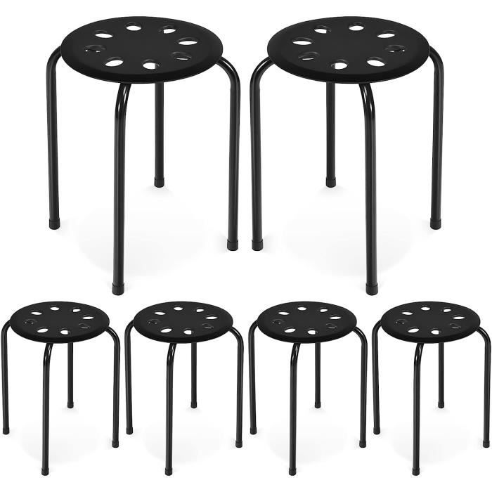 RELAX4LIFE Lot de 6 Tabourets Ronds de Bar pour Enfants/Adultes Tabourets Empilables Légers 37 x 44 CM Charge 100KG Noir