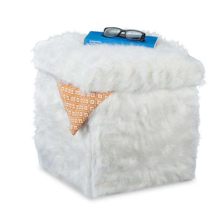 Relaxdays Tabouret à pelage pliable rembourré Peluche tabouret avec rangement 40 L HxLxP: 39 x 38 x 38 cm blanc