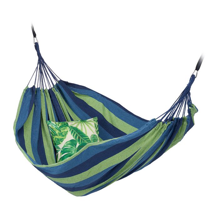 Relaxdays Hamac XXL double jusquà 300 kg portable intérieur & extérieur coton 150 x 272 cm bleu-vert