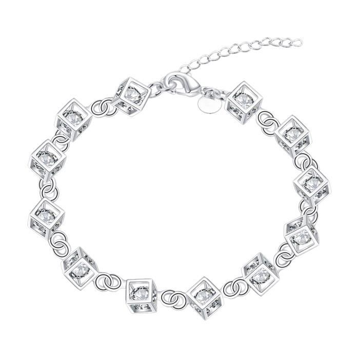 bracelet en chaîne plaqué argent blanc cubic design chaîne bracelet charme réglable bracelet exquise bijoux pour femme filles