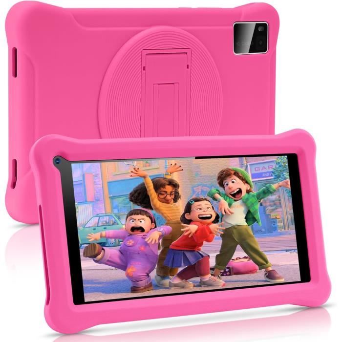 Tablette Enfants 7 Pouces Android 13 Tablette avec 8Go RAM 64Go ROM(TF 128Go), Applications Pré-Installé, Contrôle Parental, Bluetooth, WiFi, Tablette Tactile Éducative avec Kid-Proof Étui-Rose
