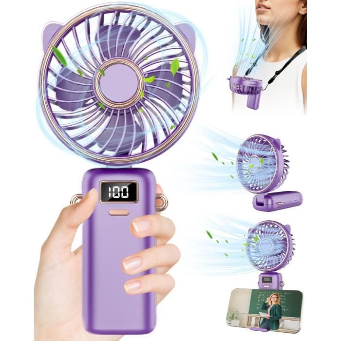 Acheter Mini ventilateur Portable, petit ventilateur de bureau Rechargeable, 5 vitesses, pliable à 90 °, fonctionne à piles
