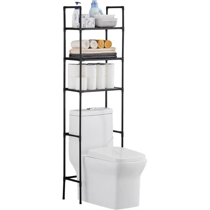 Étagère De Salle De Bain à Poser Sur Les Toilettes - 3 Niveaux De Rangement - Noir - En Acier, Sans Perçage - Pour Serviettes, Produits De Toilette