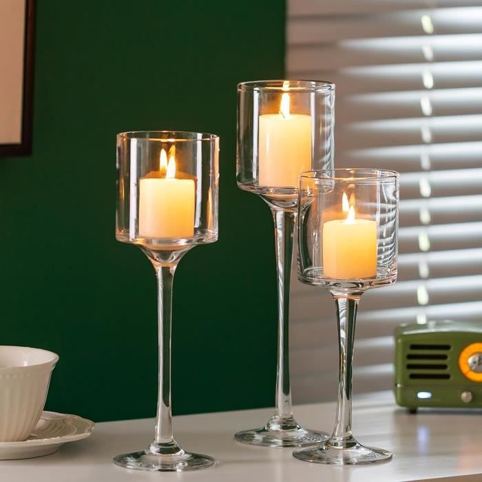 lot de 2 photophores métal noir avec petit verre bougie CASA