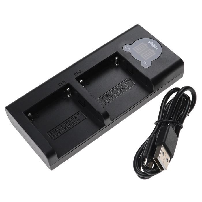 vhbw Chargeur double compatible avec Sony Hi8 CCD-TR3300, CCD-TR416 caméra, caméscope, action-cam - Station + câble micro-USB,