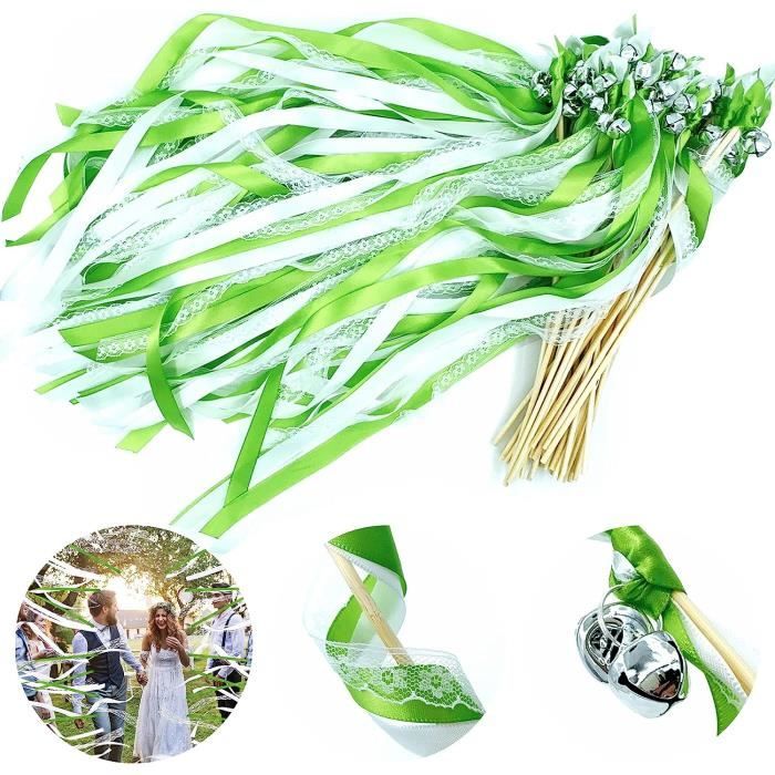 Lot De 30 Baguettes Magiques De Mariage Avec Rubans Et Clochettes - Accessoire Décoration Fête, Anniversaire, Cérémonie - Blanc