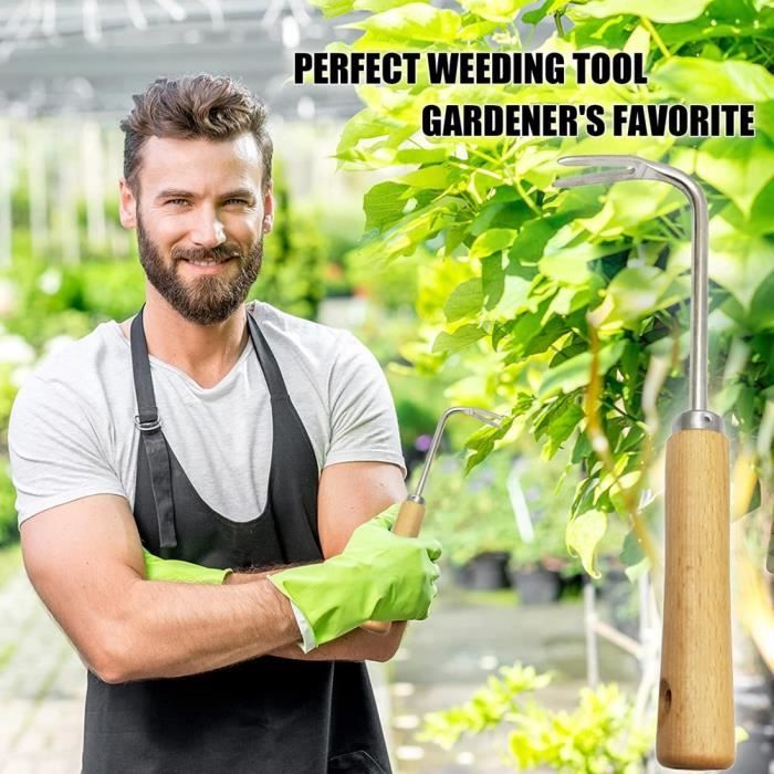 Désherbeur Manuel Multifonction - Outil Jardin Acier Inox Avec Manche Bois - Sarcloir, Planteur