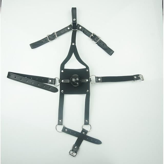 Harnais Bâillon Boule Avec Cagoule Bondage BDSM - Cuir, Masque De Tête, Neuf