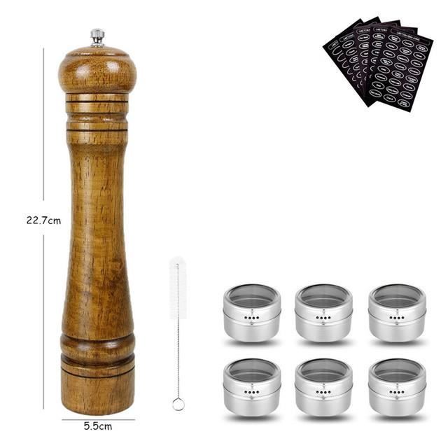 Moulin à Sel Et Poivre En Bois MAITTON – Set De 2 Moulins Élégants 16,5 Cm, Broyeur Céramique & Acier Réglable, Blanc Et Gris Moderne