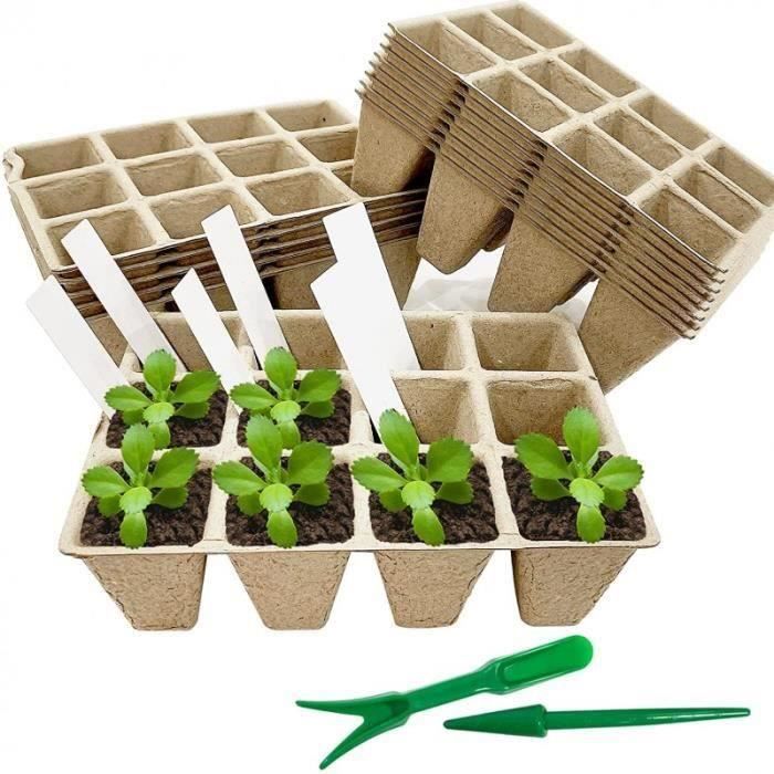 Pots De Culture Biodégradables 8 Cm Lot De 50 - Semis Écologiques Avec Étiquettes Et Outils
