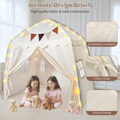 Tente Maison Pour Enfants Avec Matelas Rembourré, Guirlandes Lumineuses LED Et Décorations – Château De Fées Intérieur/extérieur