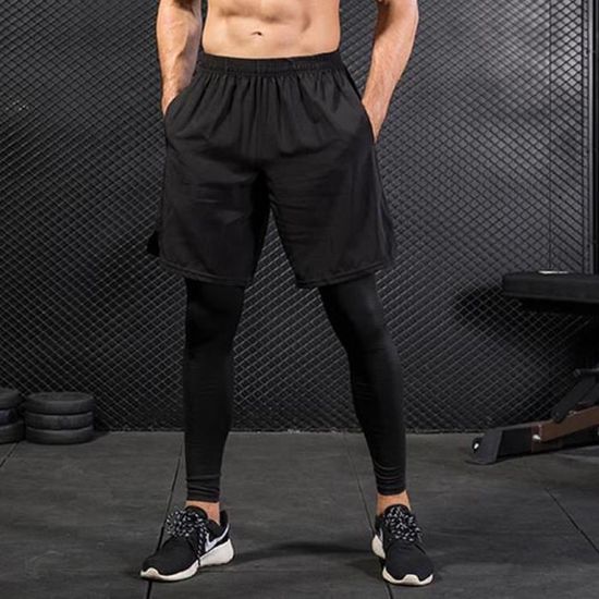 Short De Running Homme 2 En 1 à Séchage Rapide - Shorts Sport Avec Leggings Compression Et Poches