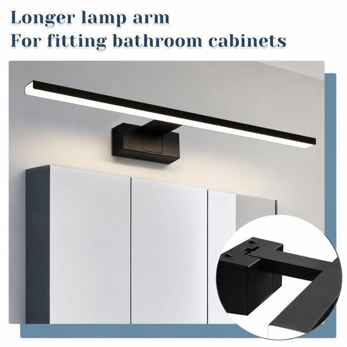 Miratic Lampe Miroir Salle De Bain Noire - Applique Murale LED 4000K - Bras Réglable - IP44