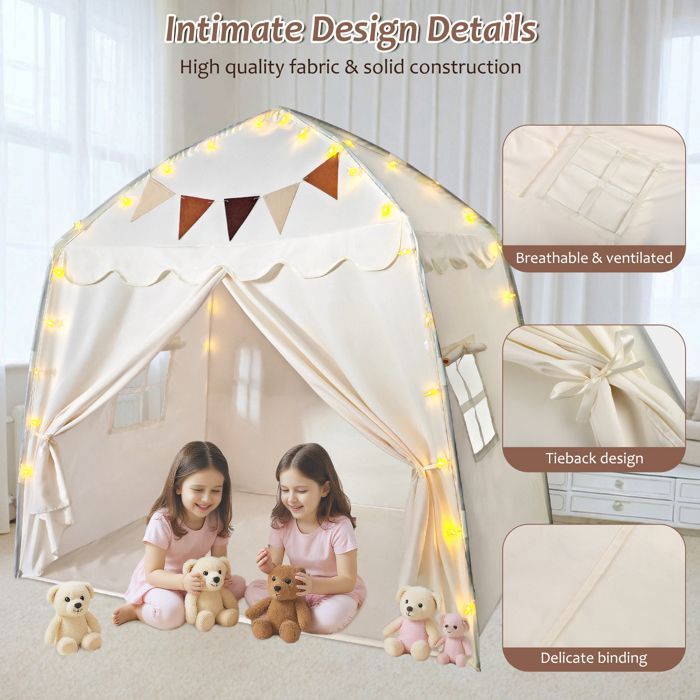 besrey Tente Enfant 2 en1, Cabane Enfant Intérieure avec Tapis Rembourré, Lumières et Drapeaux, Tente de Jeu pour Enfants Princesse, Idéal pour la Décoration de Chambre d'enfants et Fête