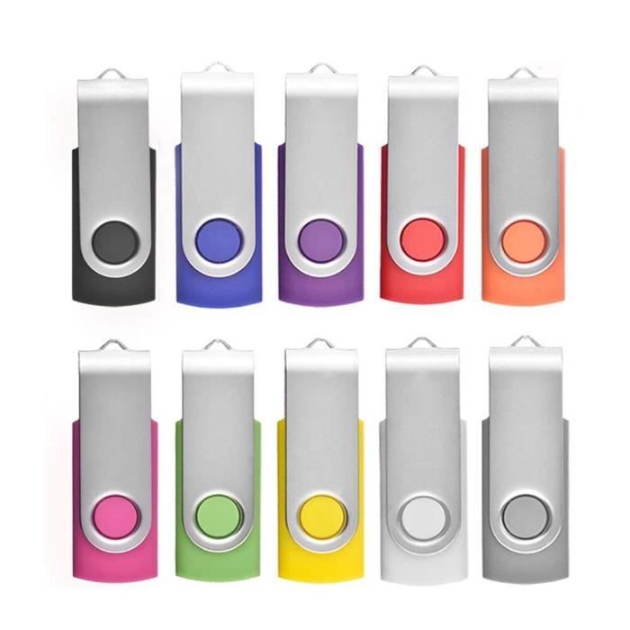 EASTBULL Lot De 10 Clés USB 4Go 2.0 Pivotantes - 10 Couleurs Différentes Stockage Fiable