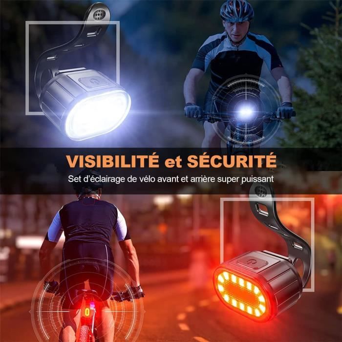 Lumiere Velo Ensemble, Eclairage Velo a LED Puissant Kit, Lampe Velo IPX5  Etanche Feux de Vélo Rechargeables par USB, Lumière Velo Route Avant et  Arrière pour Hommes et Femmes Enfant 4/6 Modes 