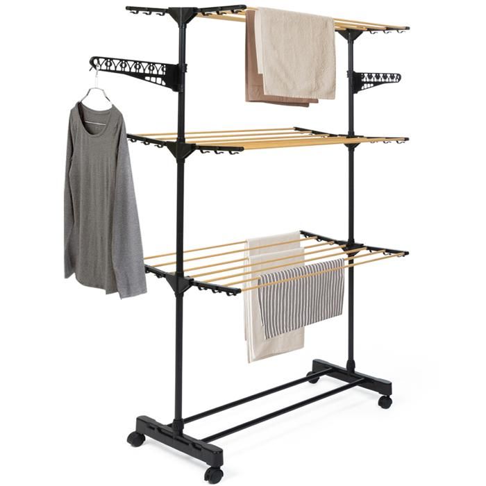 Séchoir à Linge Avec Ailes - 18m/23m - Acier Spray - Pliable - Blanc - KADAX
