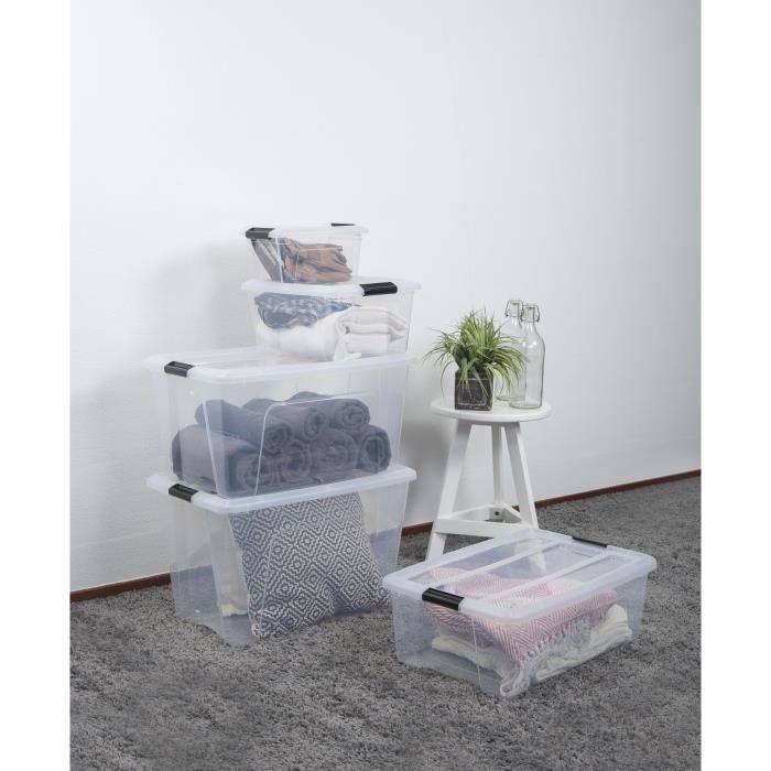 Lot De 6 Boîtes De Rangement Plastique Transparentes Avec Couvercles 28x19x15 Cm - Empilables, Poignées - Pour Cuisine, Frigo - 9