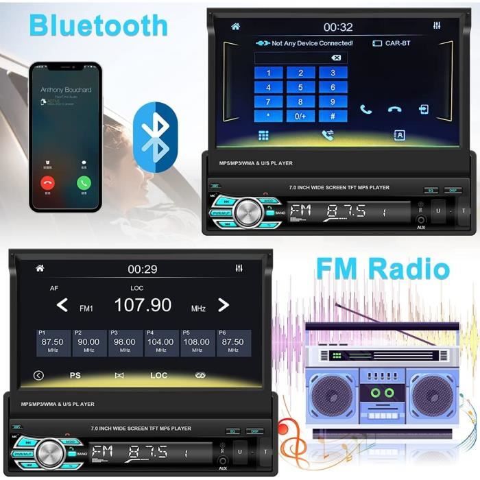 Bluetooth Autoradio 1 Din Carplay et An oid Auto 7 Pouces ecran Tactile  Retractable Carplay 1 din Poste Radio Voiture Bluetoot - Cdiscount Auto
