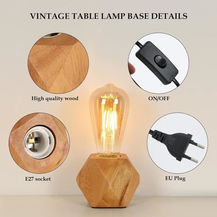Petite lampe de table lampe de chevet avec base en bois diamant à