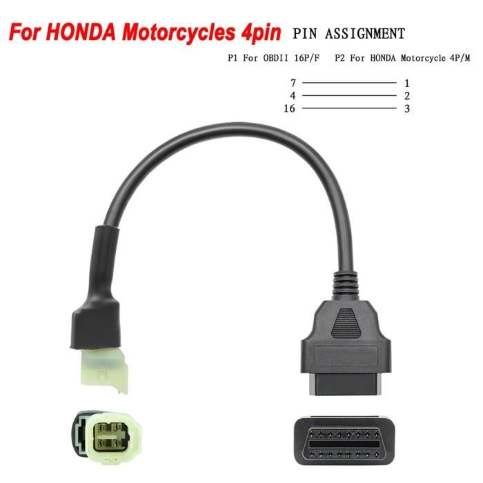 Câble de connecteur de moto OBD 16PIN femelle à 4PIN pour Honda