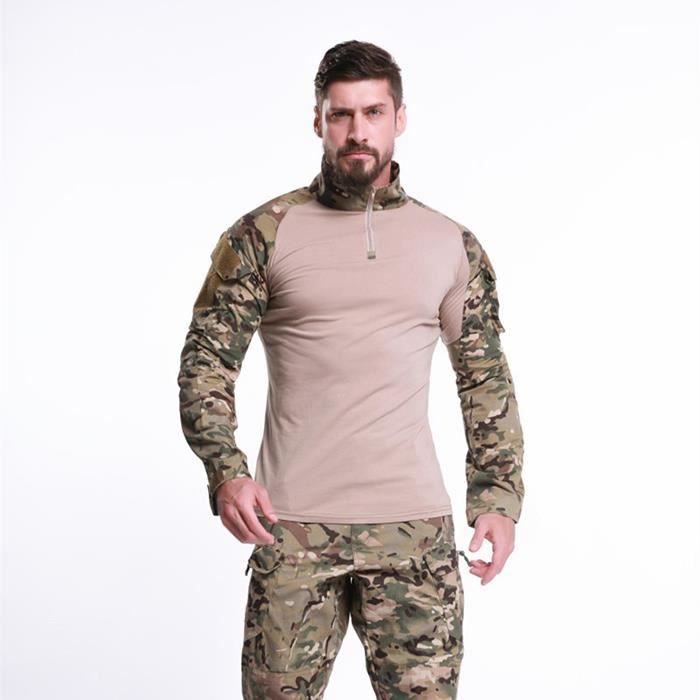 Tee Shirt Militaire Camouflage Homme FUNMOON Sechage Rapide et Respirant Manches Longues Impermeables