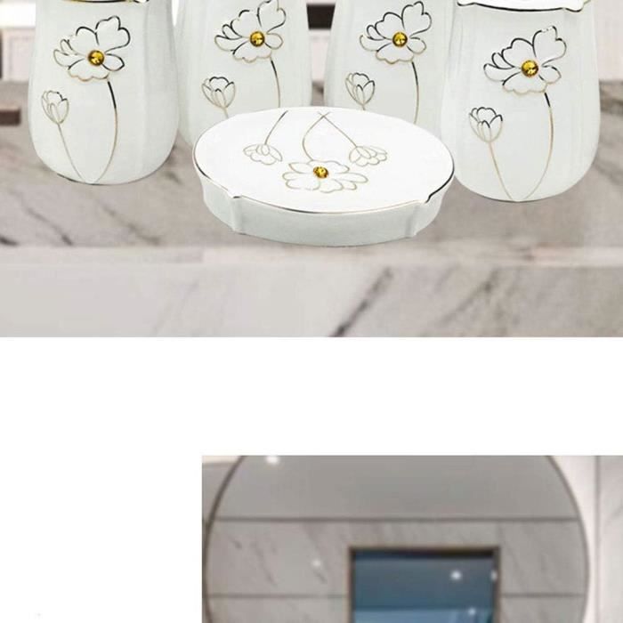 Ensemble Accessoires Salle De Bain Céramique - Distributeur De Savon, Brosse WC, Rangement - Style Moderne - Couleur Jaune