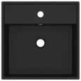 Beau 297567 Lavabo carré de luxe à trop-plein Noir mat 41x41 cm Céramique Lavabo de salle de bain Vasque à poser Contemporain-3