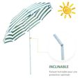 Parasol inclinable octogonal de plage Ø 180 cm tissu polyester haute densité anti-UV mât démontable vert blanc rayé-3