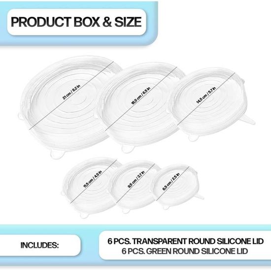 12 Couvercles En Silicone Alimentaire - Multifonction, étanches, Lavables Au Lave-vaisselle, Multicolores - Pour Conservation, Micro-ondes, Four - 11
