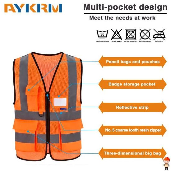 10 Gilets Fluorescents Enfant AIEOE | Haute Visibilité Orange | Taille Unique 2-11 Ans | Vélo Sécurité