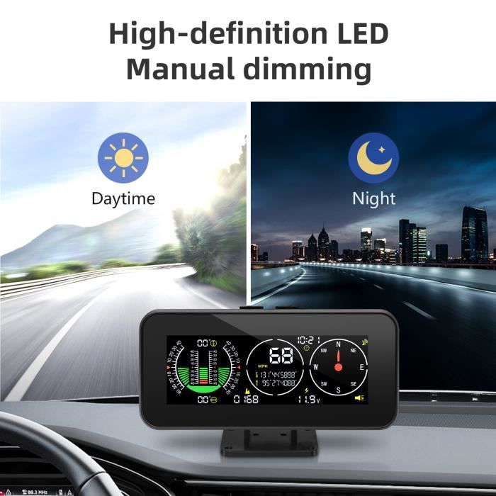 Compteur de vitesse de voiture Hud, Inclinomètre de véhicule, numérique Voiture  Hud Head Up Display Digital GPS Speedometer avec alarme de survitesse