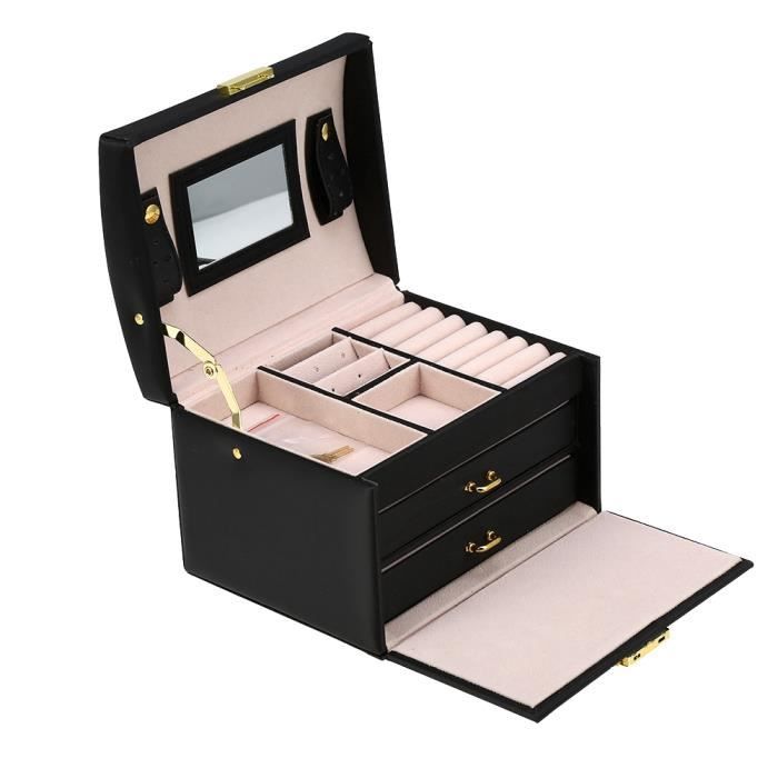 AdelDream Boîte à bijoux verrouillable pour femme et fille 3 niveaux 2  tiroirs 3 couleurs avec miroir Blanc : : Mode