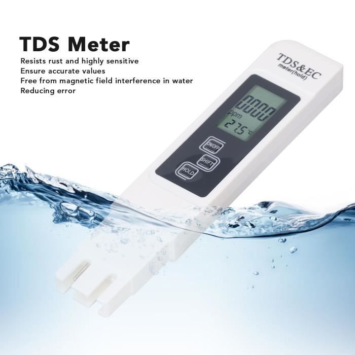 Cikonielf Testeur d'eau numérique TDS Meter Testeur de qualité de l'eau  numérique Portable 3 en 1 Kit de test de température EC