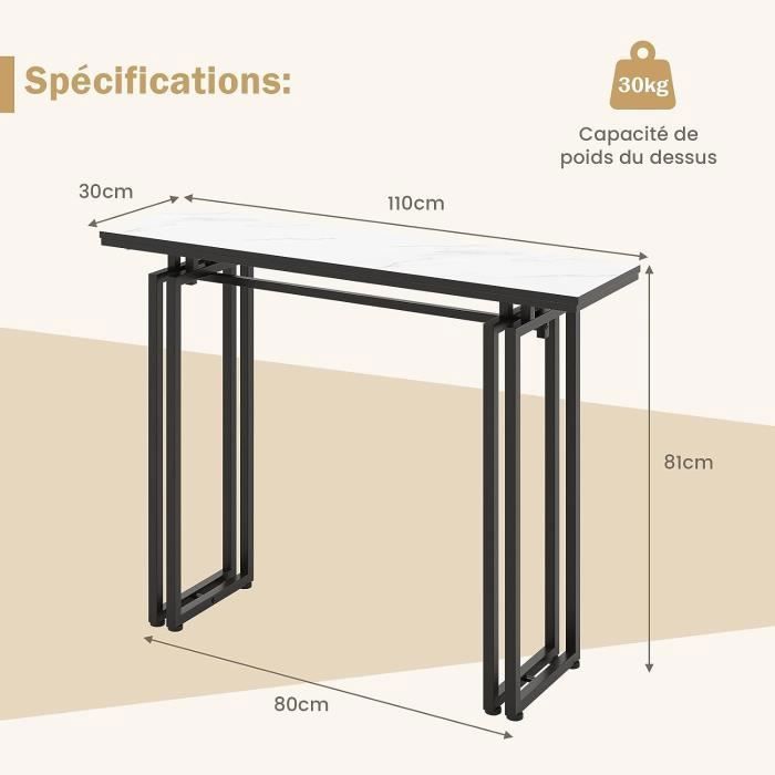 Giantex Table Console Imitation Marbre 120cm - Meuble Entrée Scandinave Design Moderne Noir