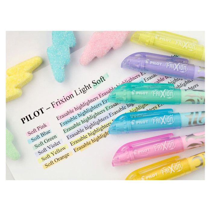 Lot De 6 Surligneurs Pilot Frixion Light Pastel + Gomme - Effaçables à La Gomme